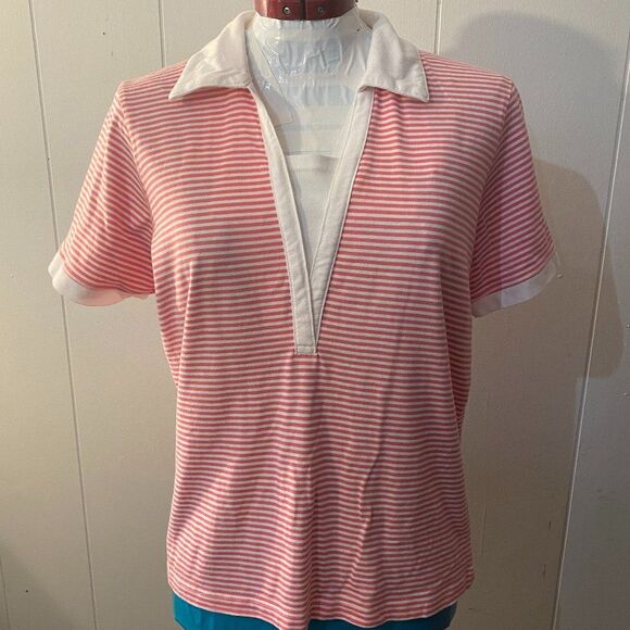 Jason Maxwell V-Neck Short Sleeve Stripped Womans Top Size L - Picture 1 of 7